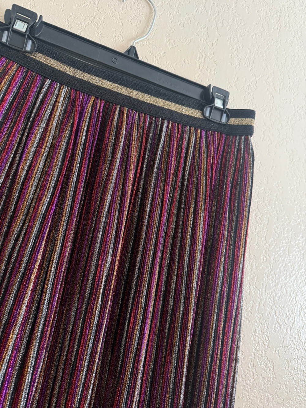 Topshop Metallic Striped Pleated Skirt in Black, Pink, Gold